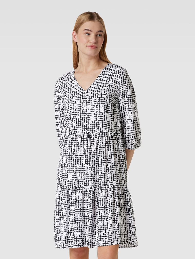 Midikleid aus Viskose mit Allover-Muster in dunkelblau