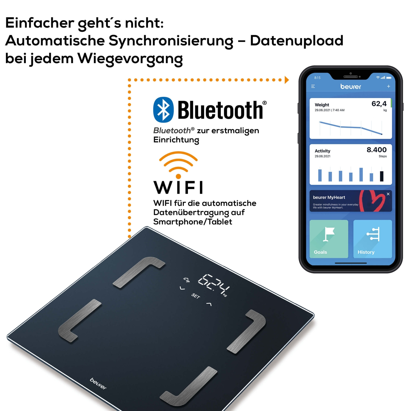 Beurer Diagnosewaage BF 880 WIFI-Diagnosewaage mit App Verknüpfung und umfangreicher Analysefunktion