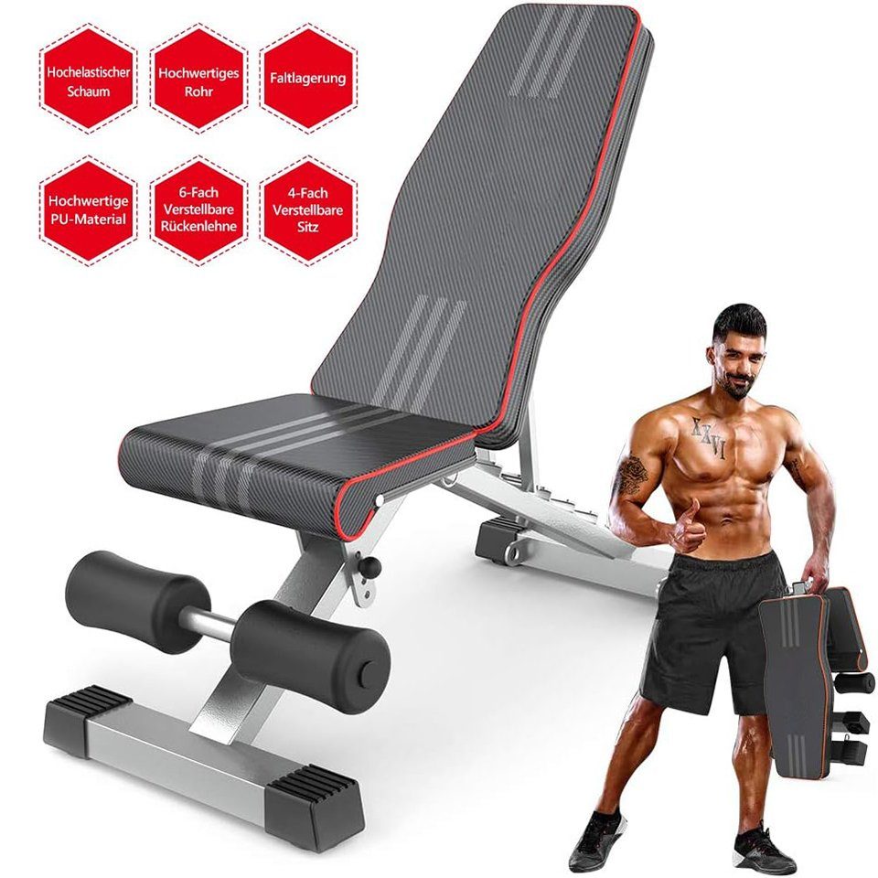NAIMP Hantelbank verstellbar 6Fach Rückenlehne/4 Fach Sitz, bis 300kg belastbar