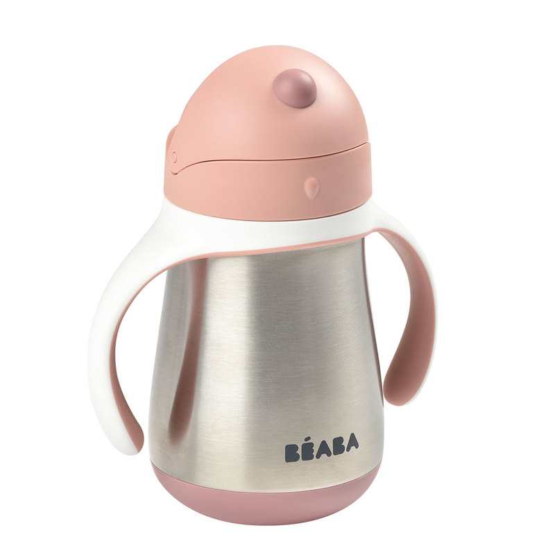Tasse en inox avec paille 250 ml rose Beaba