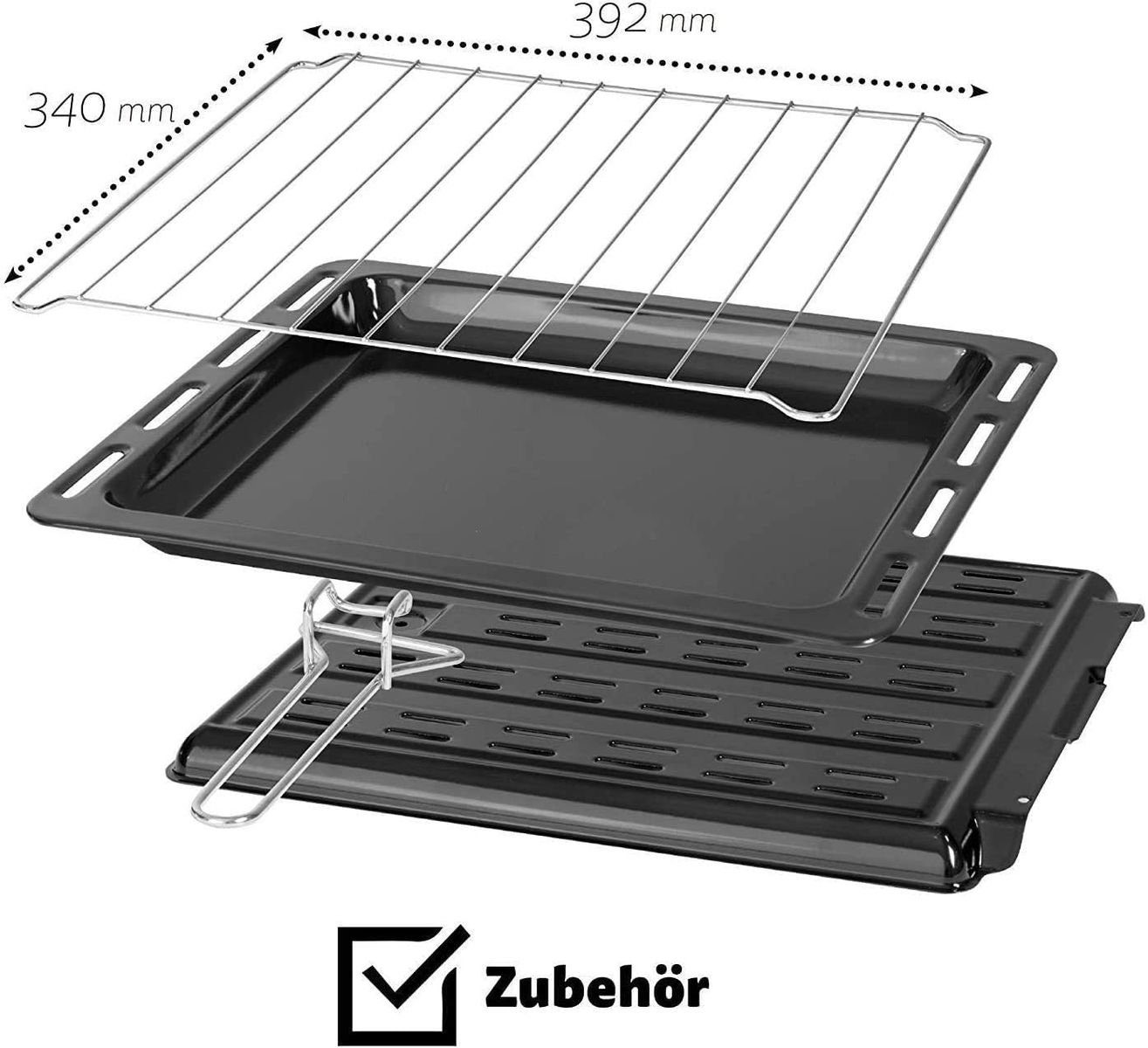 ICQN Minibackofen 42 Liter mit Umluft, Emailliert, 1300 W, inkl. Backblech Set, Umluft, Pizza-Ofen, Doppelverglasung, Timer, Mini Ofen, 40°-230°C