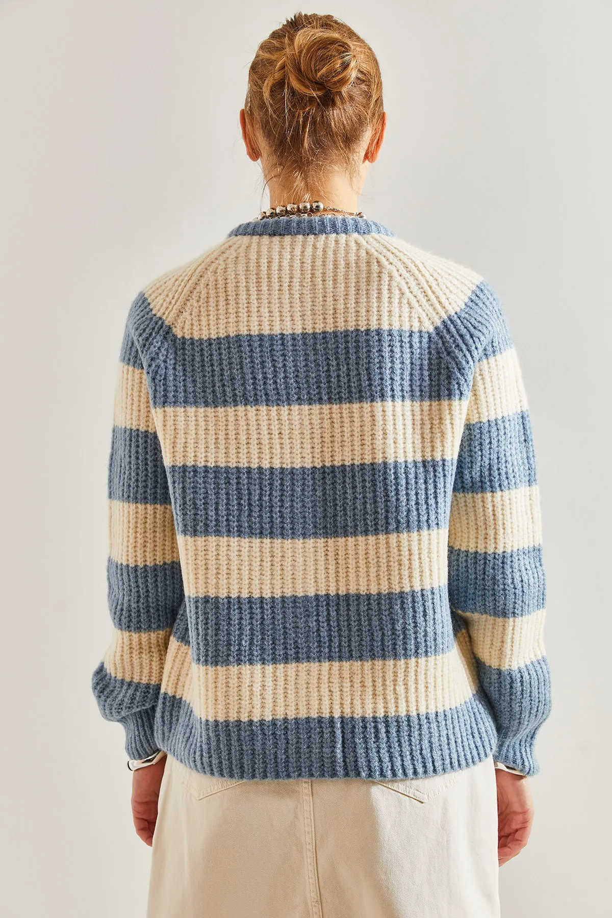 Bianco Lucci  Damen-Strickjacke mit Streifen und Knöpfen