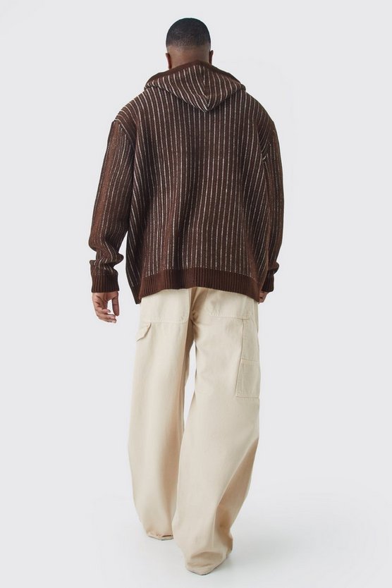 Plus gerippter Oversize Strick-Hoodie