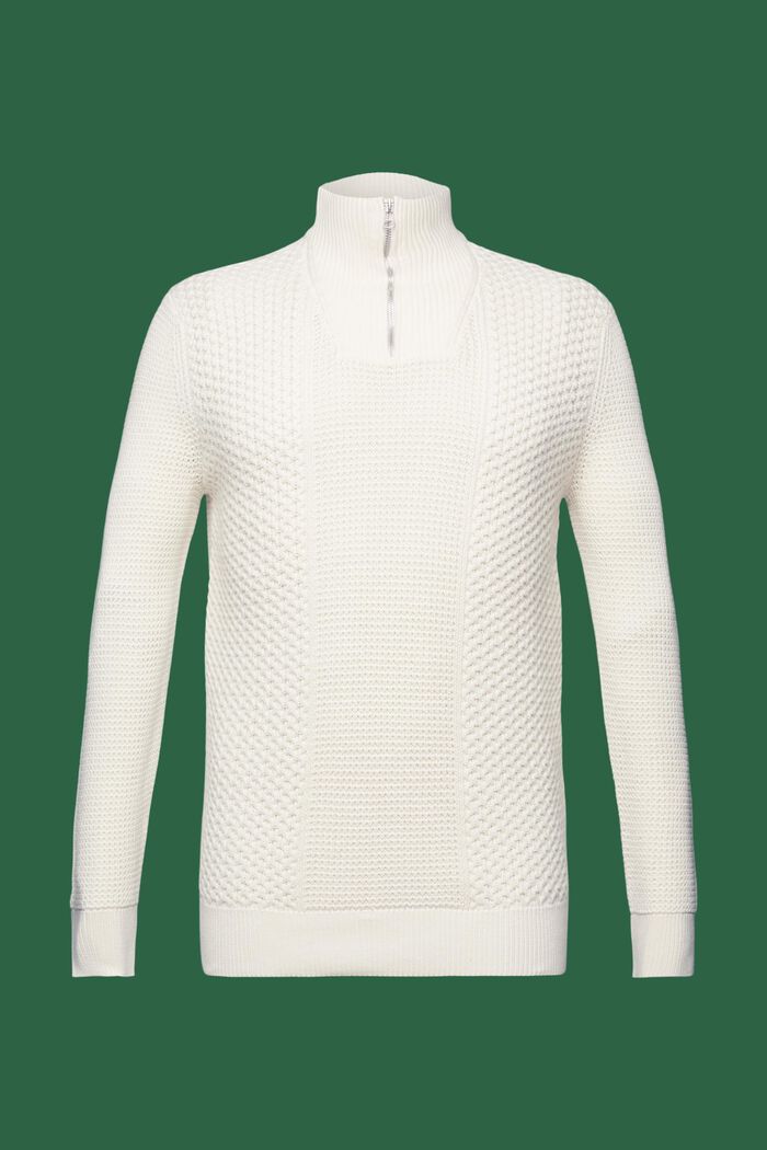 Zopfstrickpullover mit halbem Zipper