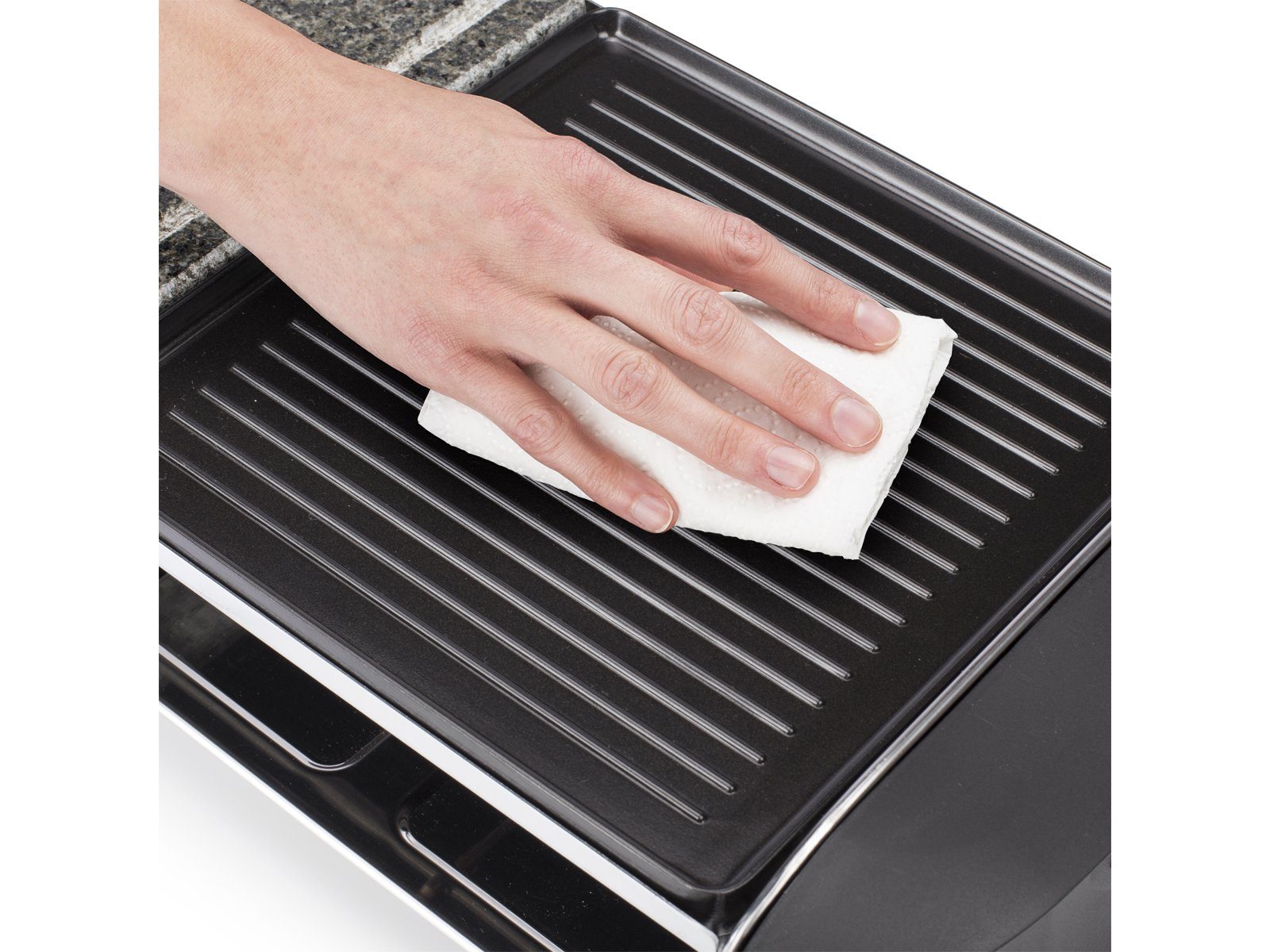 Setpoint Raclette, 8 Raclettepfännchen, 1400 W, großes Gerät 2-8 Personen Tisch-Grill Stein & wendbare Griddle Platte