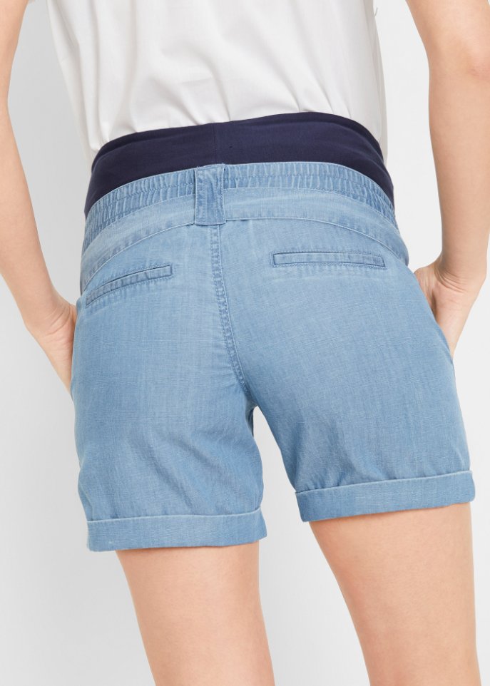Umstandsshort mit Leinen in Jeans-Optik