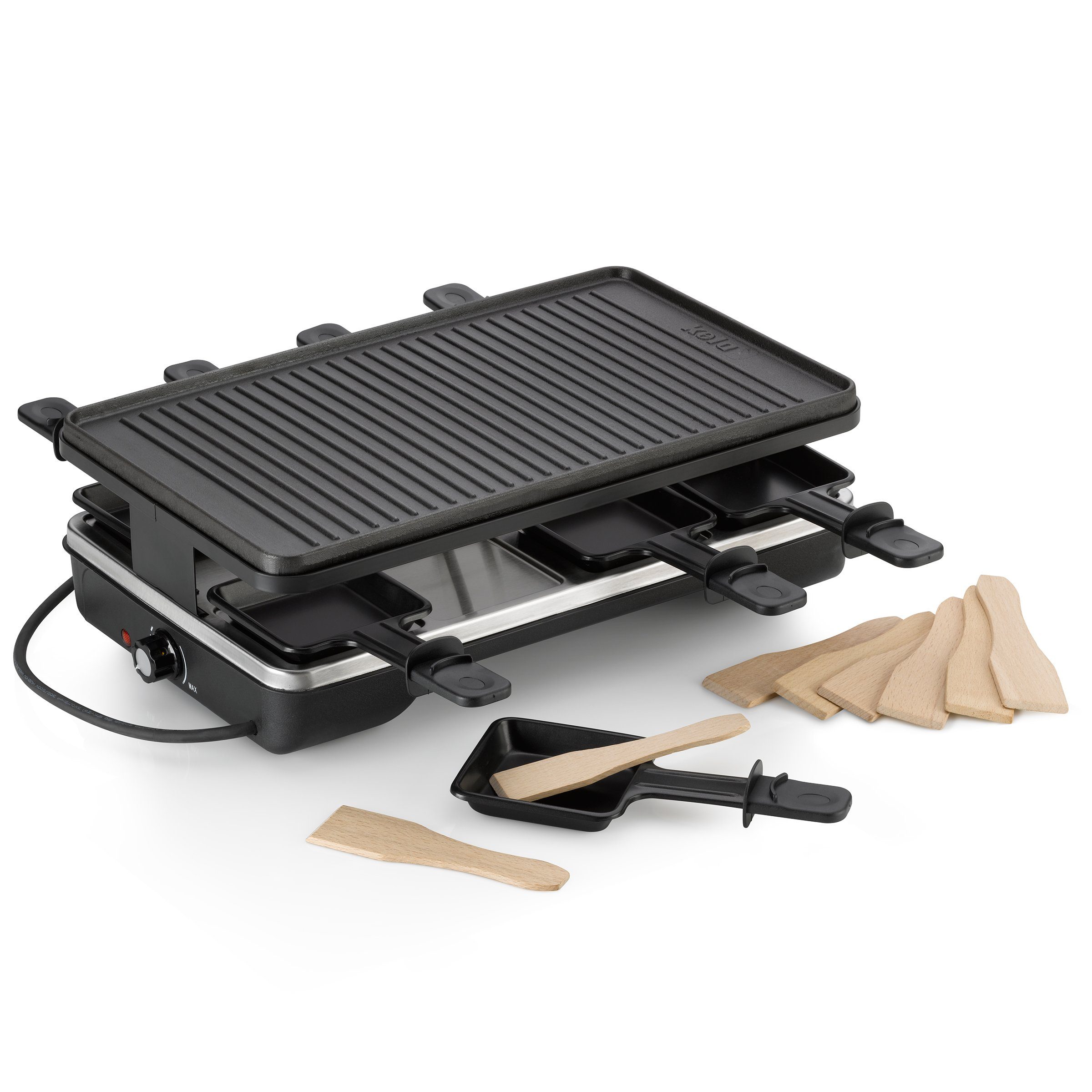 kela Raclette Geneva, 8 Raclettepfännchen, 1200,00 W, 8 Personen, drehbare Grillplatte, stufenlos regulierbar, 2m Kabel