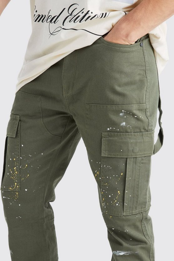 Tall Slim-Fit Cargohose mit Farbspritzern