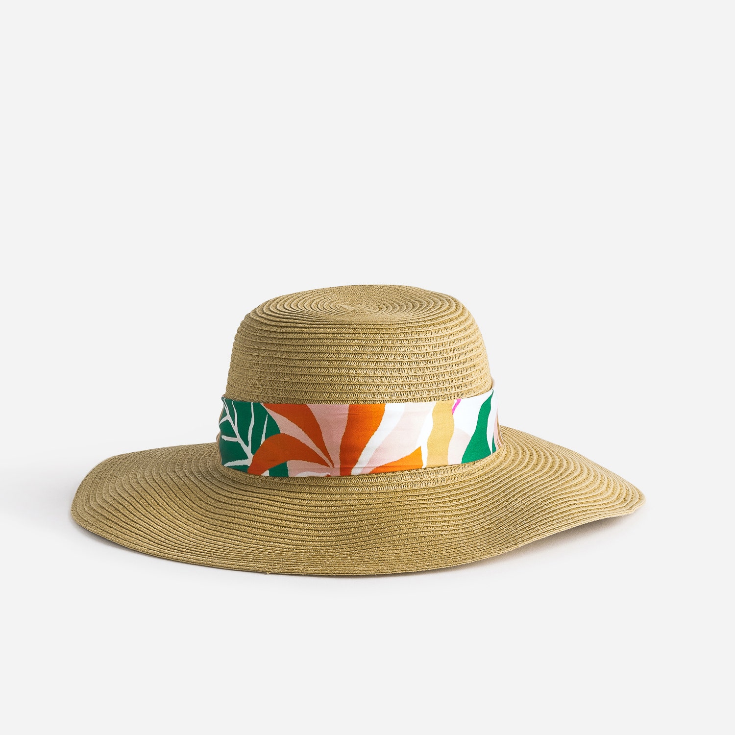Capeline beige à ruban à motif végétal