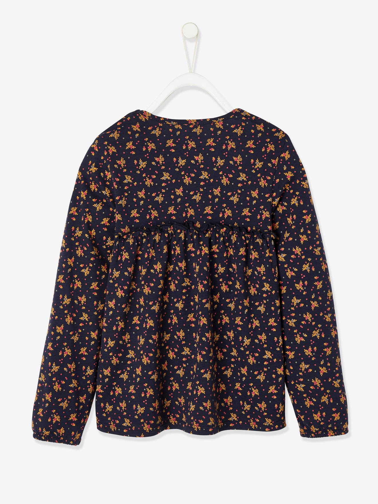 T-shirt blouse fille imprimé fleurs encre imprimé