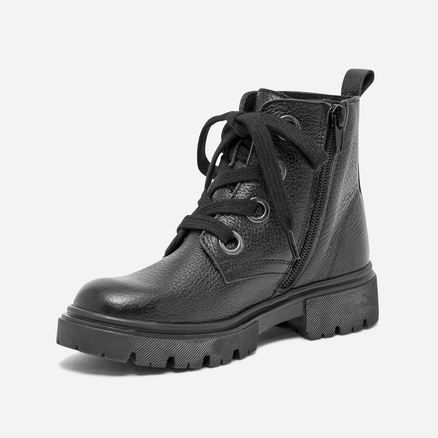 Bottine à lacet noire éco-conçue en cuir