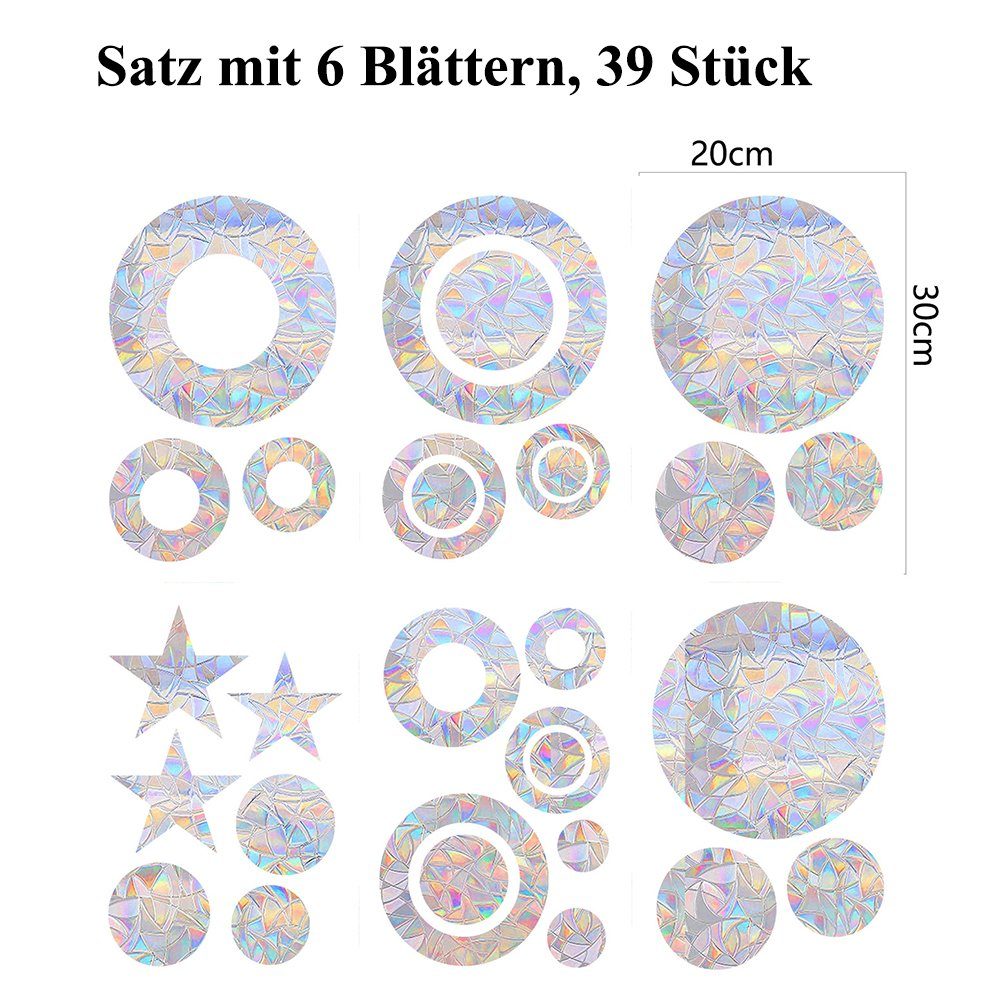Fenstersticker Suncatcher Sticker,39 Stück Vogelschutz für Glasscheiben Unsichtbar, NUODWELL