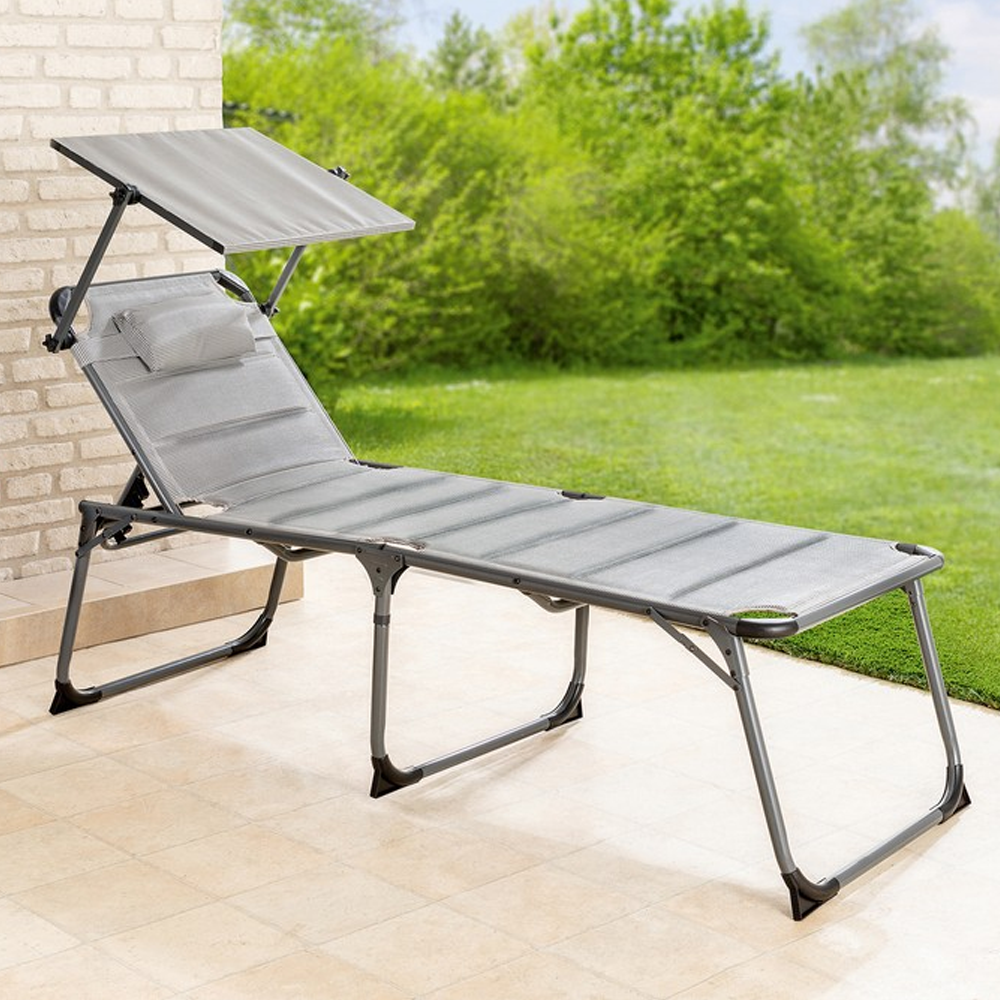 Solax Sunshine XXL-Komfort-Sonnenliege inkl. Kissen gepolstert aus Aluminium - Grau