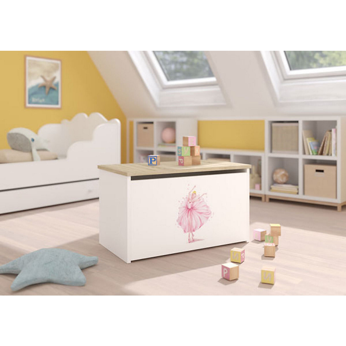 Spielzeugtruhe Sitztruhe Daria 73cm Motiv wählbar mit 1 Klappe