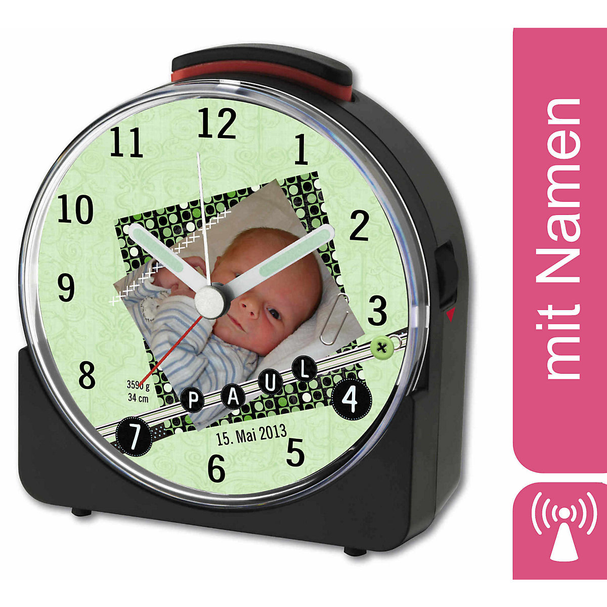 Kinder Funkwecker weiß personalisiert mit Namen Scrapbooking