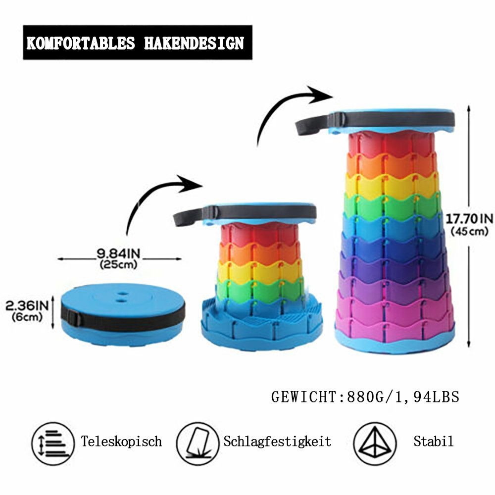 flowgoer Klappstuhl Tragbarer Teleskophocker - Stabil, höhenverstellbar, leicht, Einzigartiges Design mit Schnallen für einfache Bedienung.
