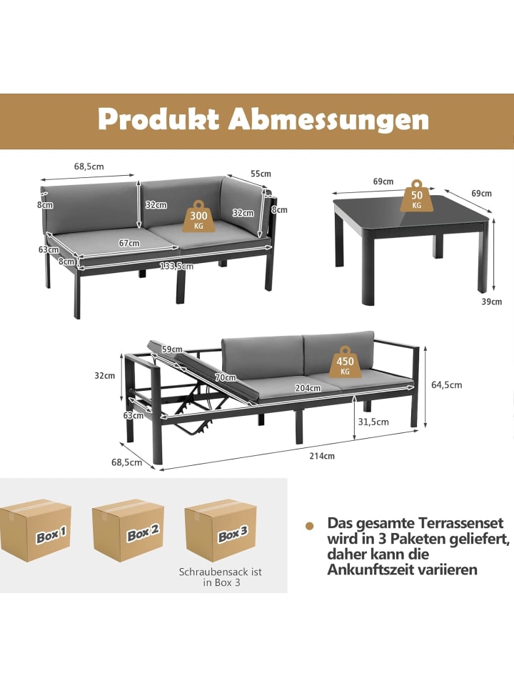 COSTWAY Lounge-Set für 4-5 Personen in Grau günstig kaufen onesize