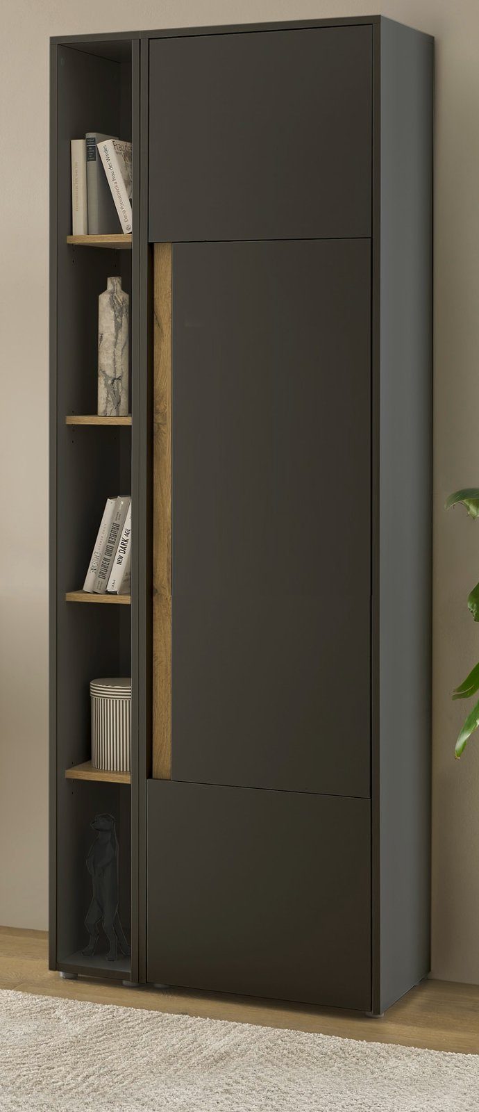 Furn.Design Aktenregal Center, Regalschrank in matt grau mit Wotan Eiche, 5 Fächer
