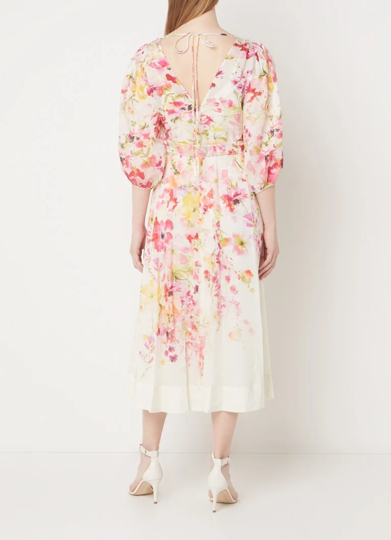 Vestido midi Clancy de Phase Eight, con estampado floral y mangas abullonadas.