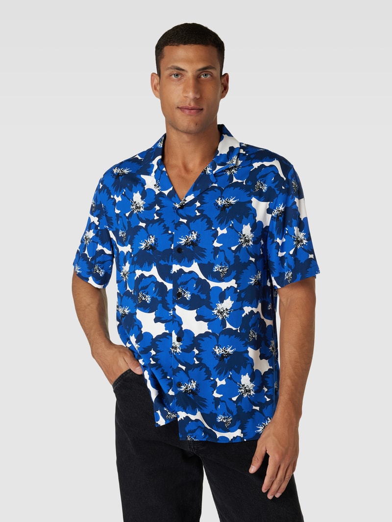 Freizeithemd aus Viskose mit floralem Muster in blau
