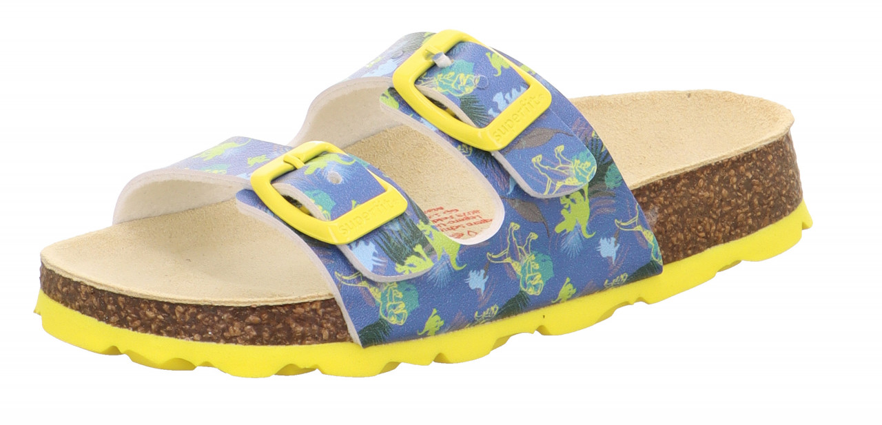 FUSSBETTPANTOFFEL - Blau/Gelb Pantoffel mit Schnalle