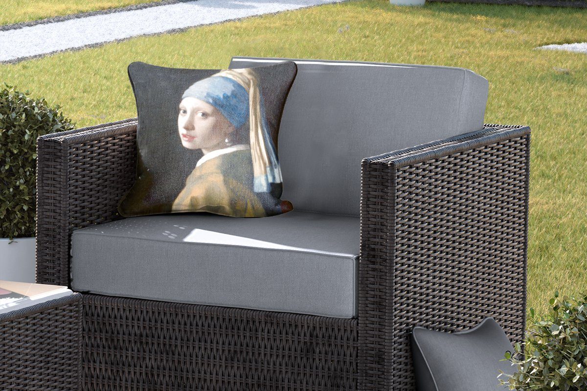 MuchoWow Dekokissen Das Mädchen mit dem Perlenohrring - Gemälde von Johannes Vermeer, Kissenbezüge, Kissenhülle, Dekokissen, Dekokissenbezug, Outdoor