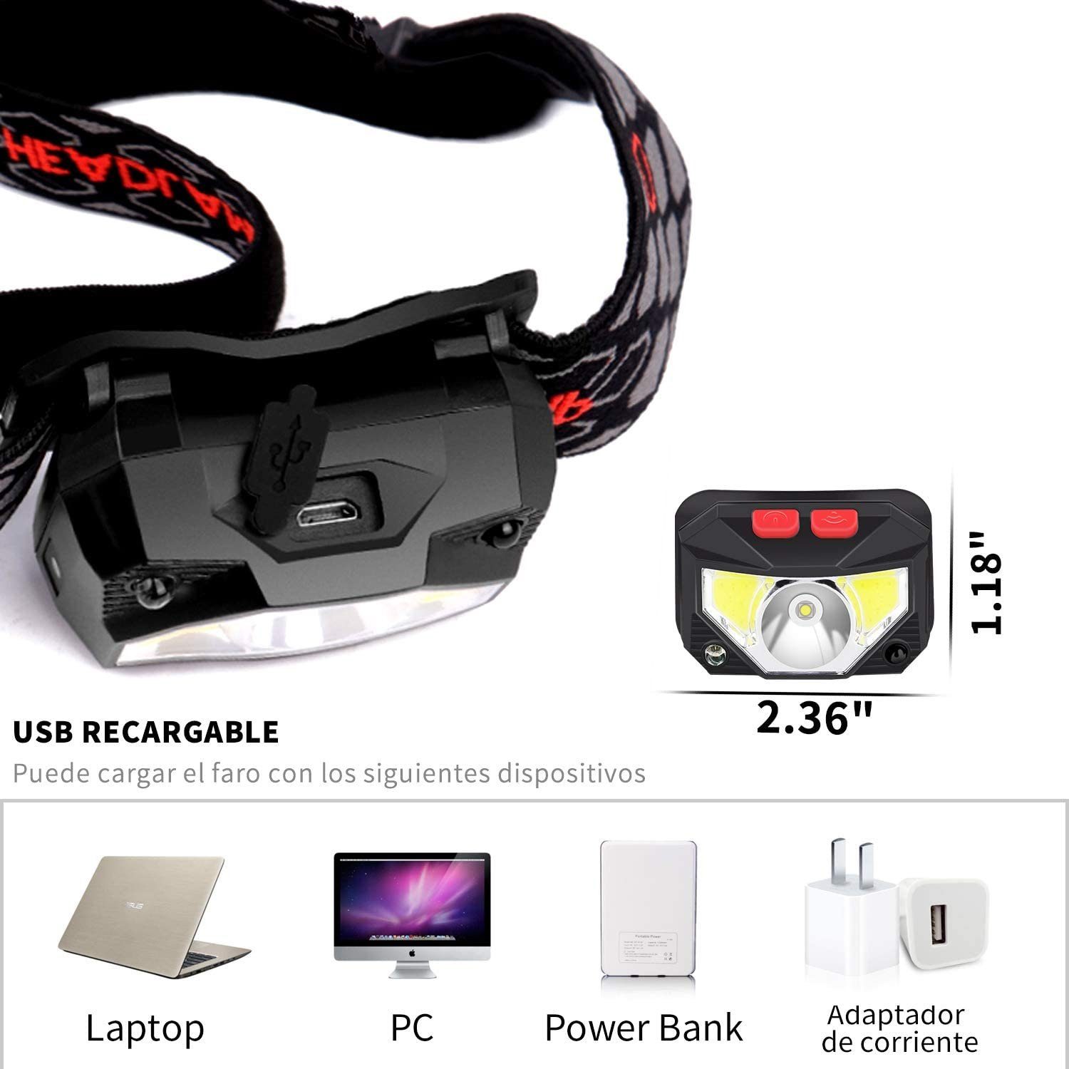 zggzerg LED Stirnlampe 2 Stück Wiederaufladbare LED Kopflampe, 8 Modi mit Bewegungssensor