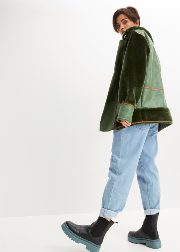 Sherling Jacke in Velourslederimitat