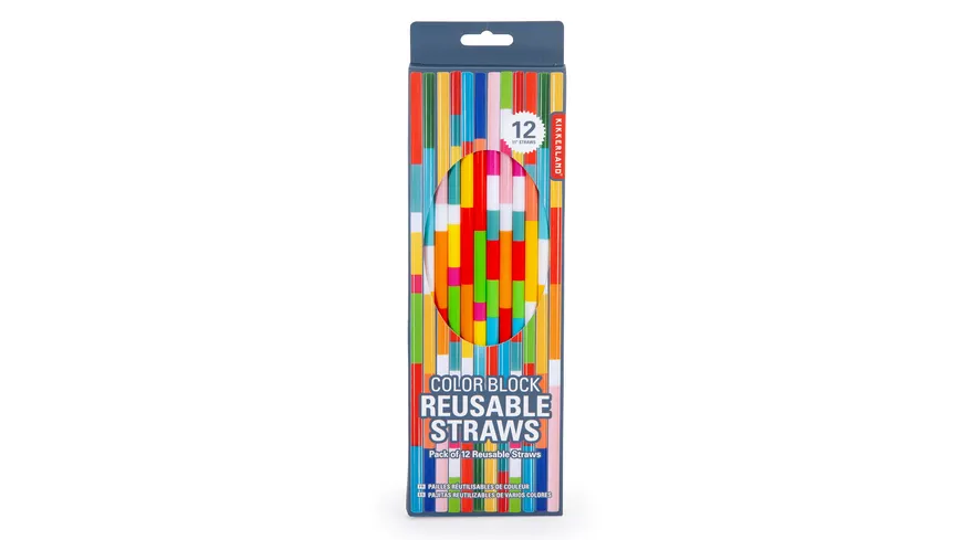 Kikkerland Wiederverwendbare Trinkhalme Colorblock 12er Pack