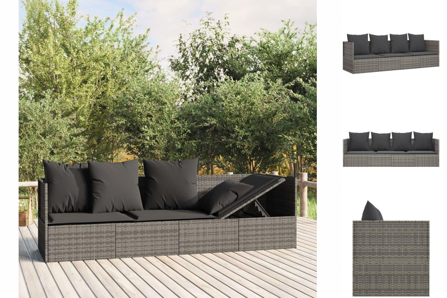 vidaXL Wellnessliege Gartenliege Outdoor-Loungebett mit Kissen Grau Poly Rattan