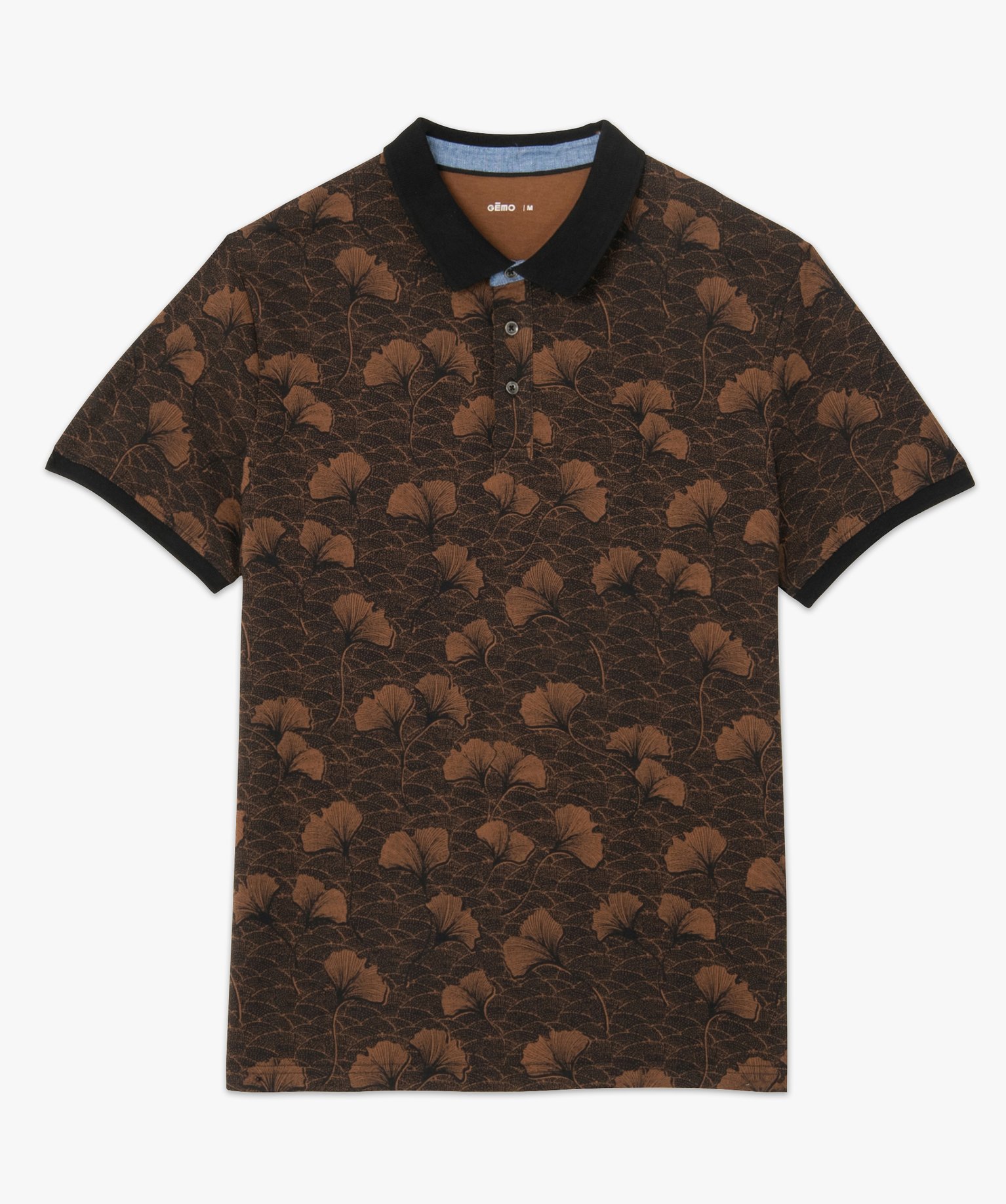 Polo homme à motifs fleuris et finitions contrastantes noir | GEMO