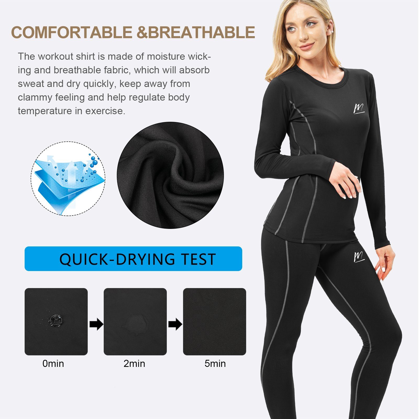 MEETYOO Thermounterhemd Damen Thermounterwäsche Thermo Unterwäsche Set (Funktionswäsche, Thermounterhemd Thermo-Leggings Hose) Pyjamas Sport, Skifahren