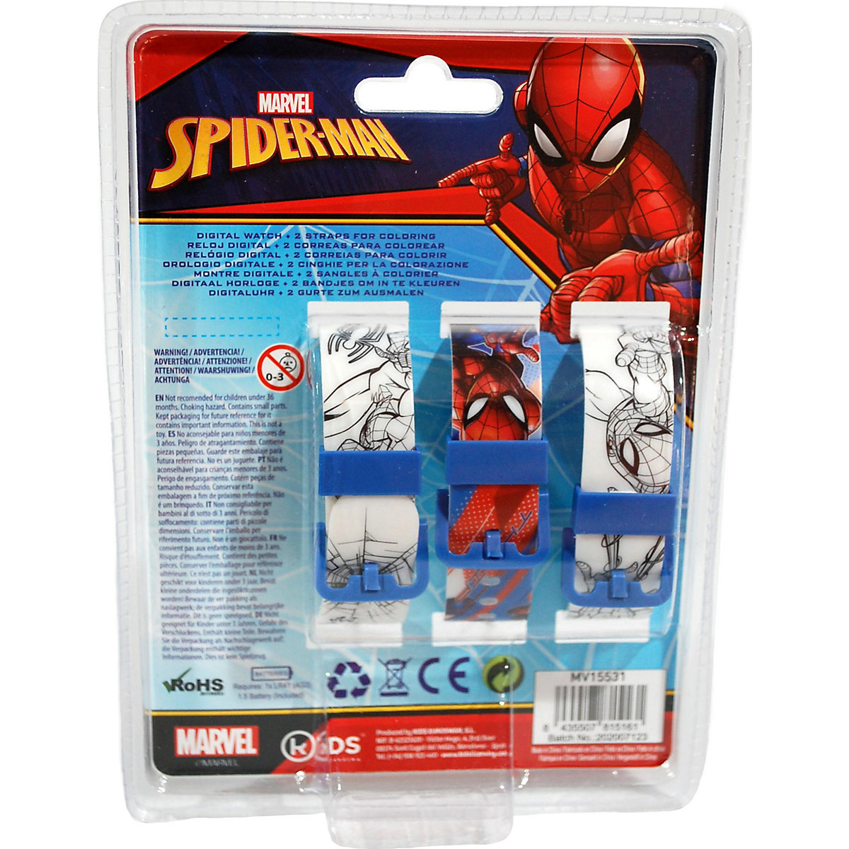 Kinderarmbanduhr digital Spider-Man, mit 2 Wechselbändern zum Bemalen