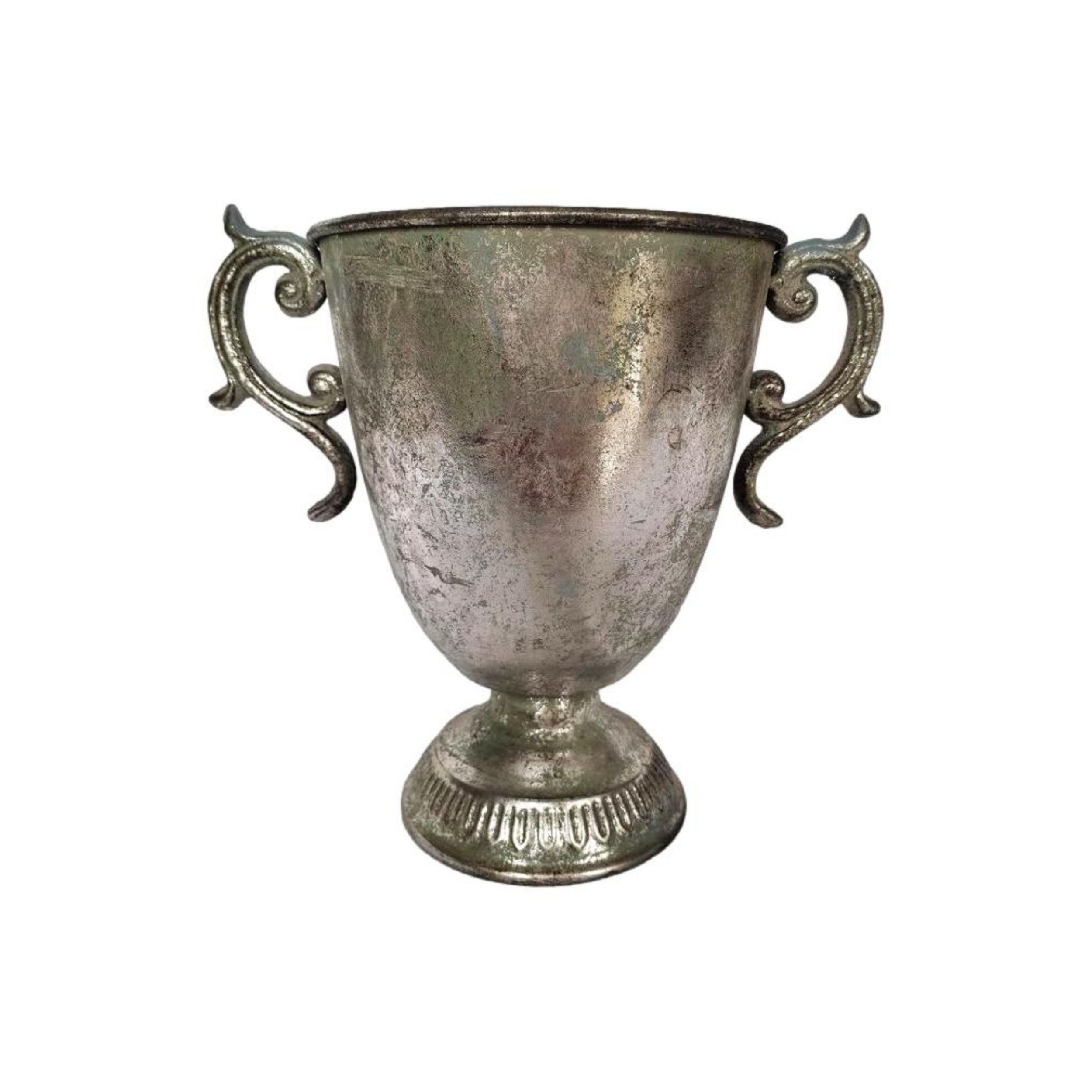 DekoTown Übertopf Pokal Schale Übertopf Silber 22cm
