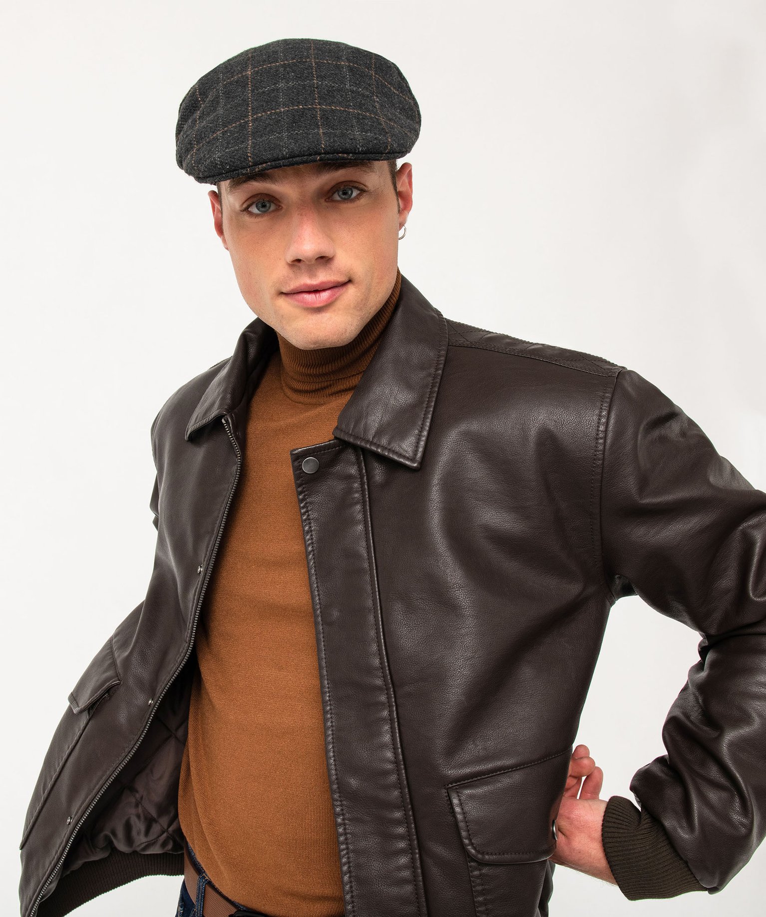 Blouson en cuir imitation avec larges poches homme marron | GEMO