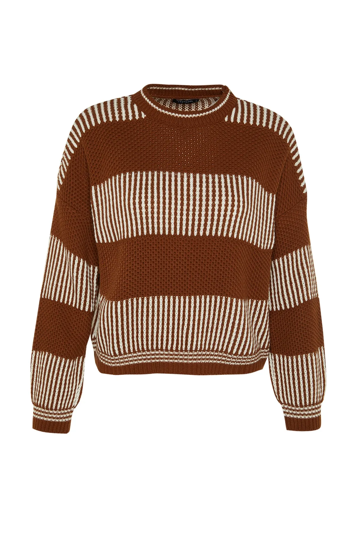 Trendyol Collection  Brauner Strickpullover mit Farbblockdesign TWOAW23KZ00012