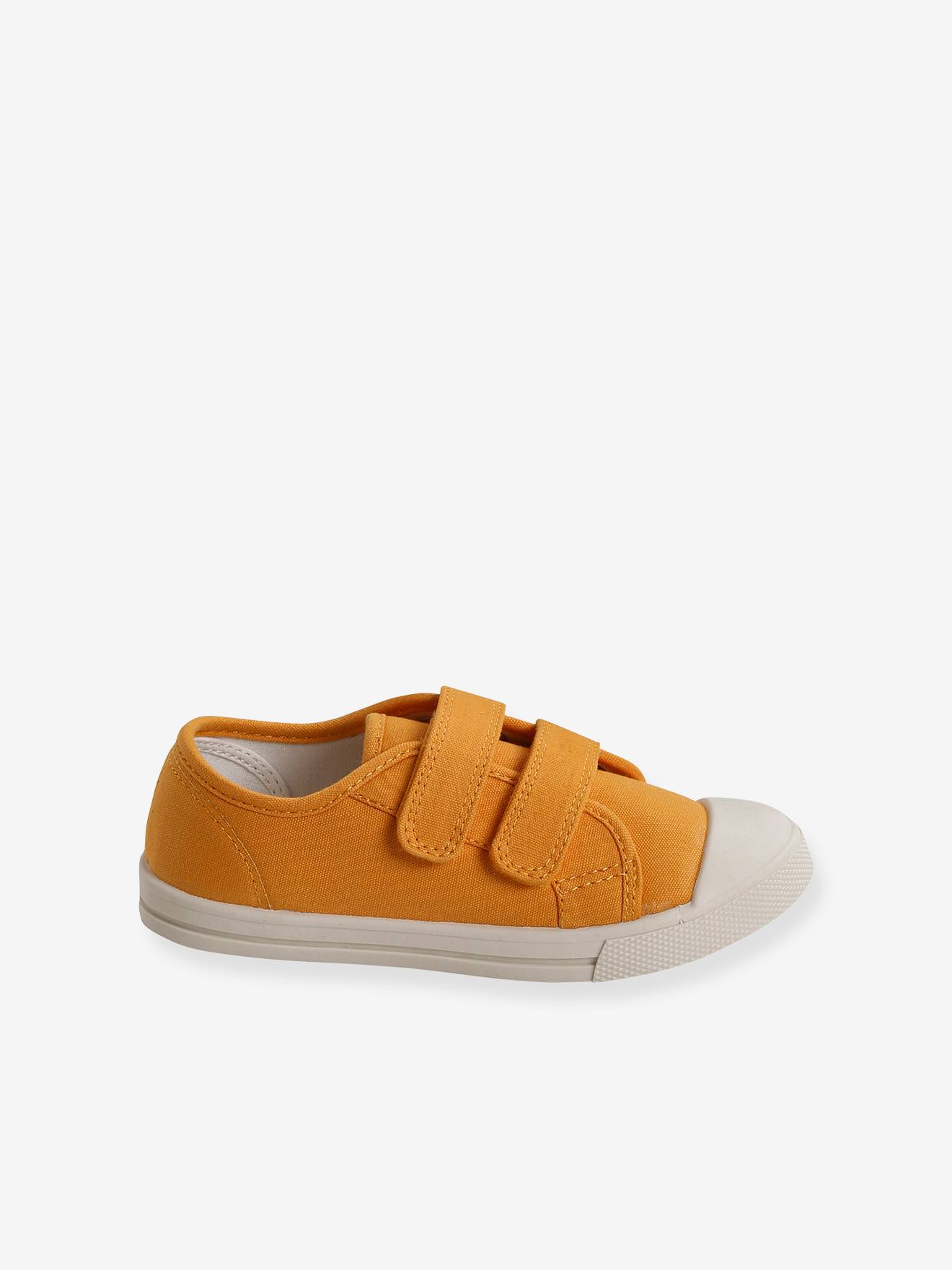 Baskets scratchées en toile enfant moutarde