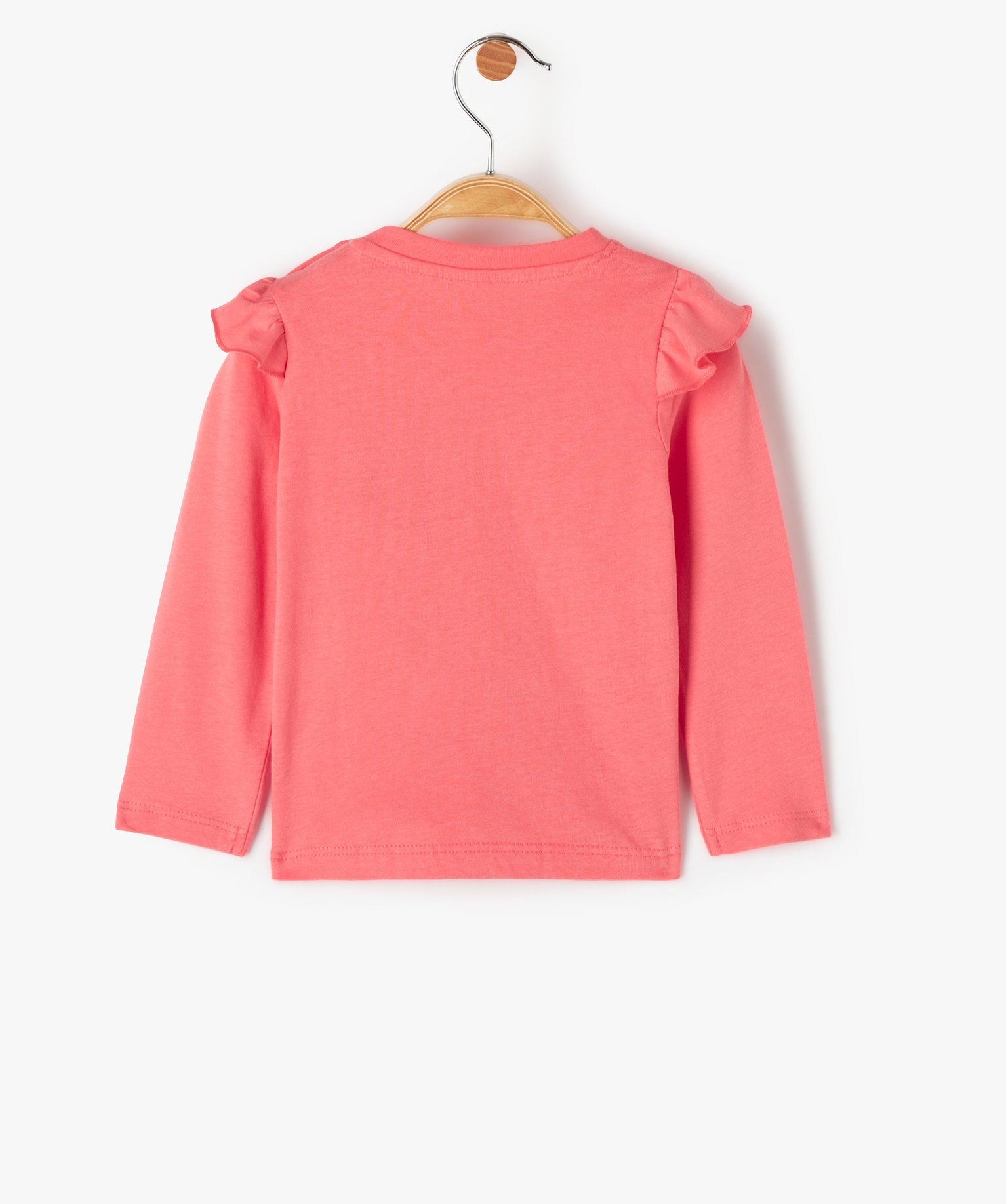 Tee-shirt bébé fille manches longues, volants et paillette... rose | GEMO