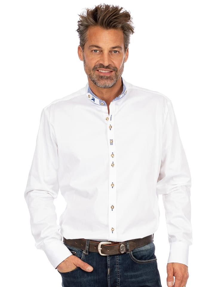OS-Trachten Stehkragenhemd 420012-3334 in weiß-blau günstig kaufen XS