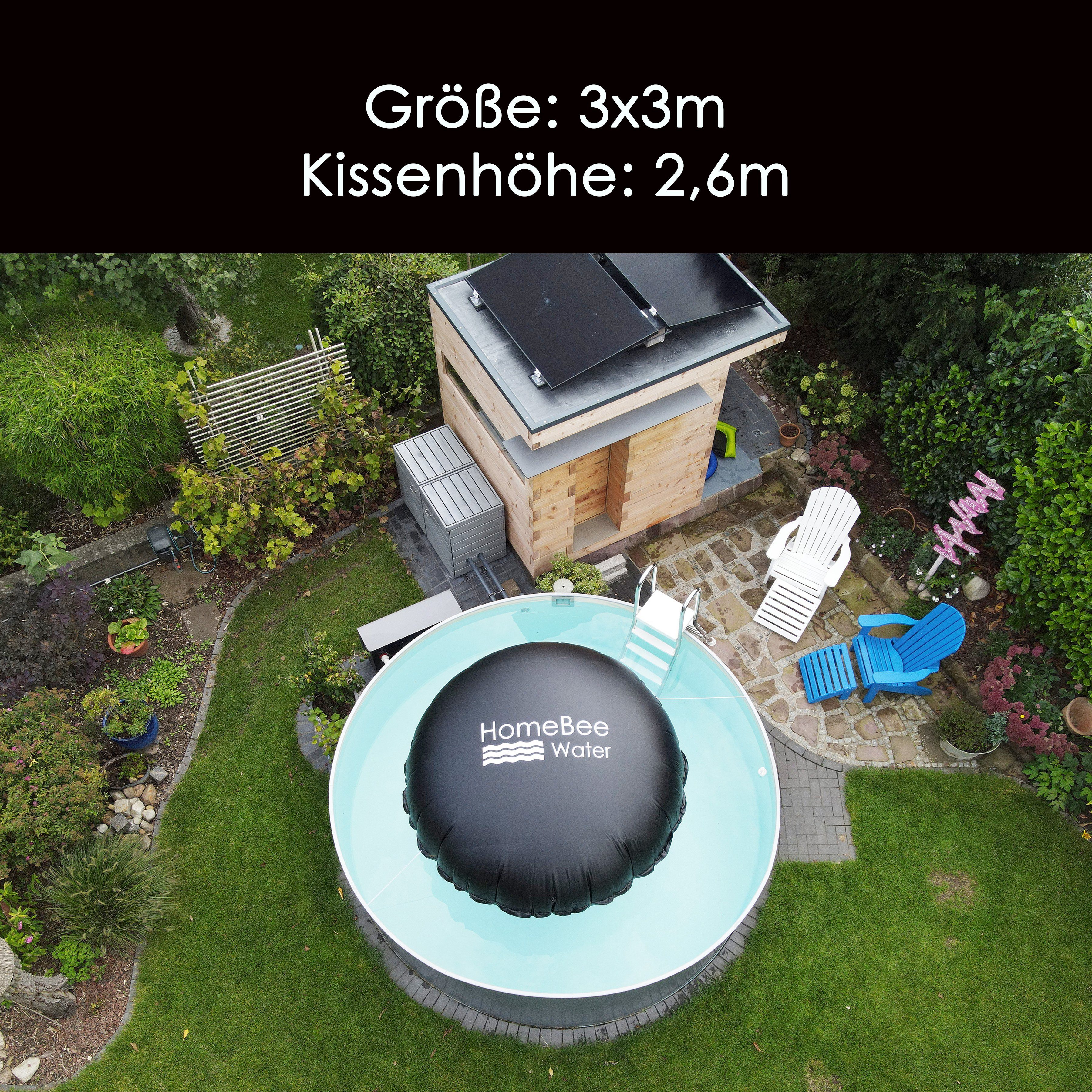 HomeBee Pool-Abdeckplane Poolkissen Winter XXL (3 Meter Durchmesser) (Komplettset inkl. Zubehör, 1-St., inkl. 6 Befestigungskordeln und Reparaturflicken), Langlebiges und starkes PVC Material