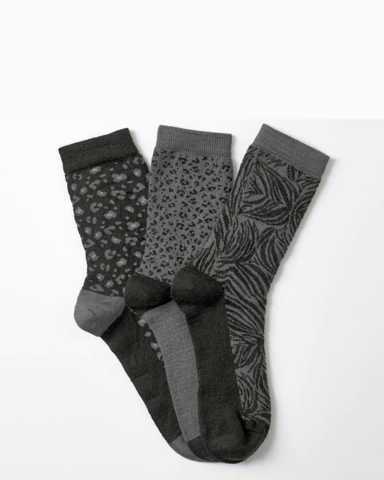 Lot de 3 paires de mi-chaussettes Thermolactyl et laine à motifs