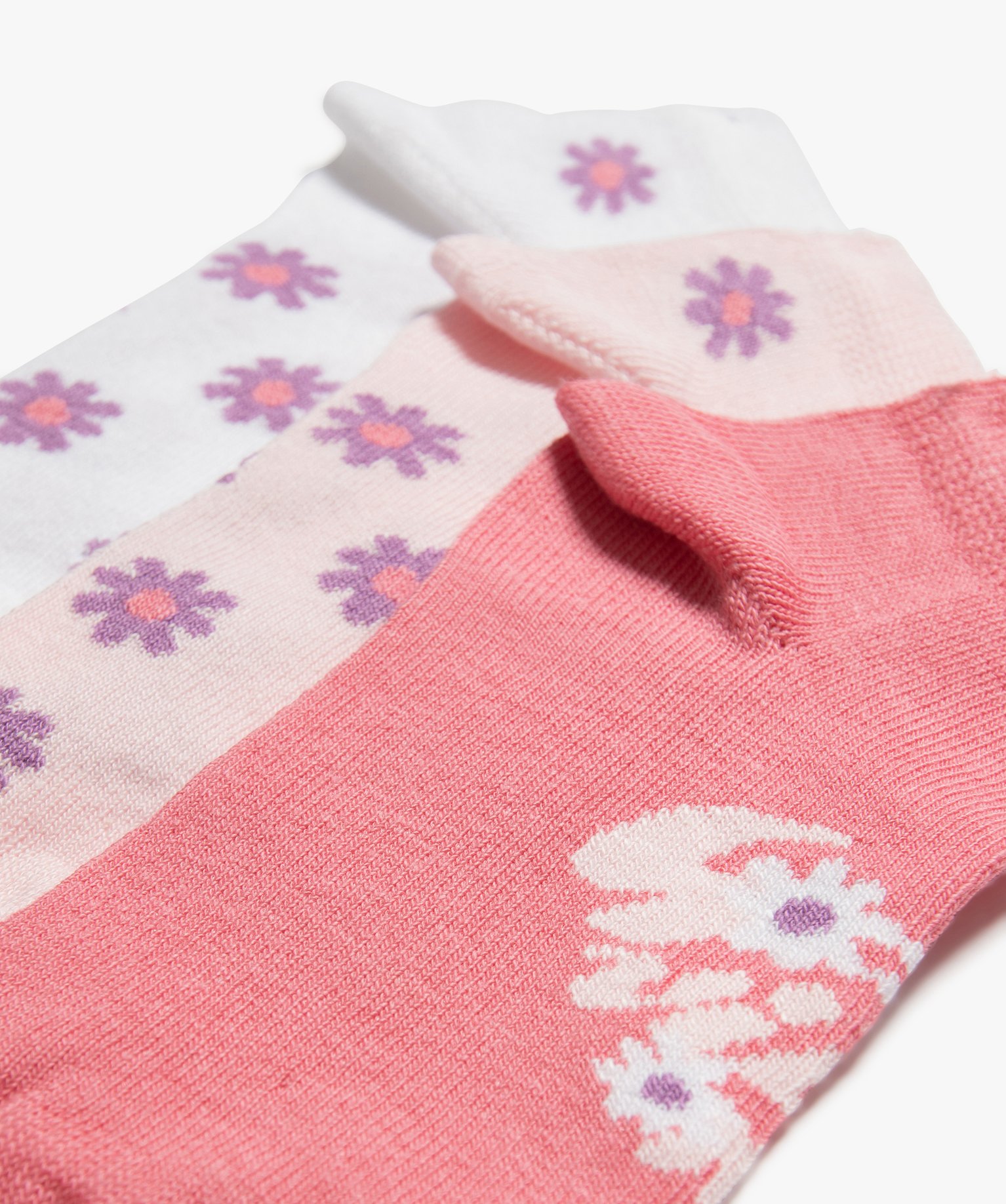Chaussettes fille ultra courtes à motifs fleuris (lot de 3) rose | GEMO