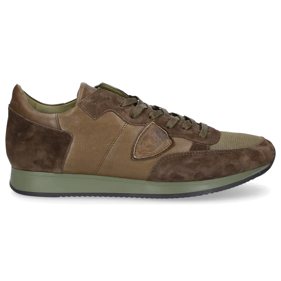 Philippe Model - Sneaker low Tropez Glattleder Veloursleder Logo olive - oliv