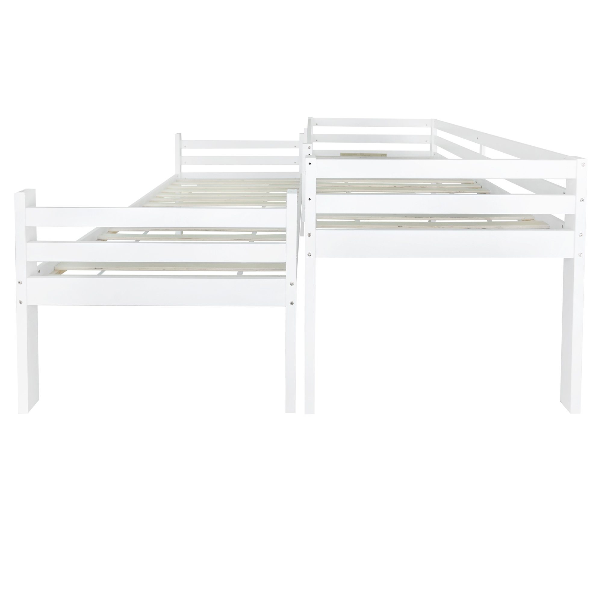 OKWISH Etagenbett Holzbett Tagesbett (Kinderbett mit Schuhregale und Schließfächer, Bett aufgeteilt in 2 Einzelbetten, Jugendbett, Einzelbett 90x200cm), ohne Matratze