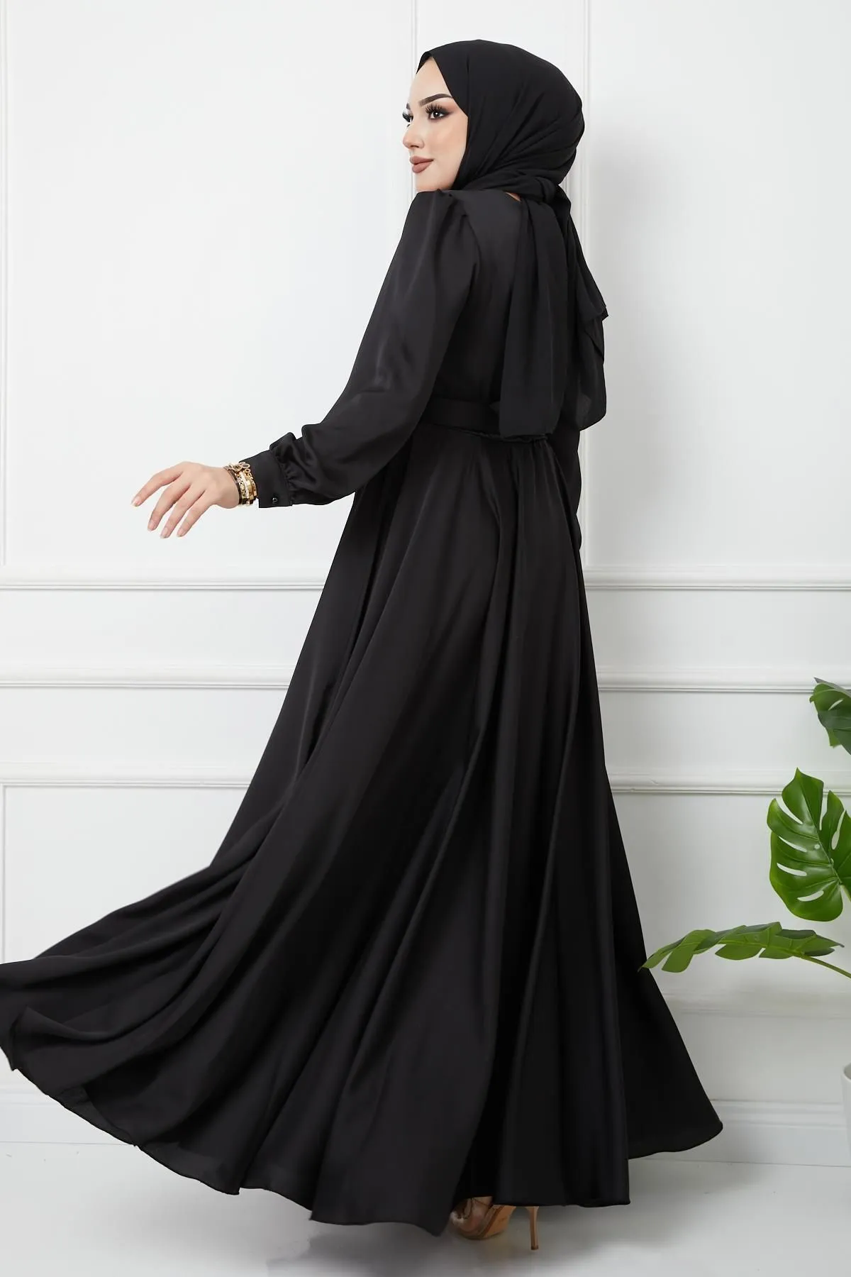 Olcay  Gürtel-Accessoire, ausgestelltes Abendkleid SCHWARZ 1602