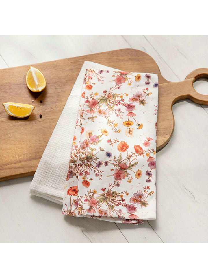 Homla 2er-Set: Geschirrtücher ''Meadow Flowers'' in Weiß/ Bunt - (L)65 x (B)45 cm günstig kaufen onesize