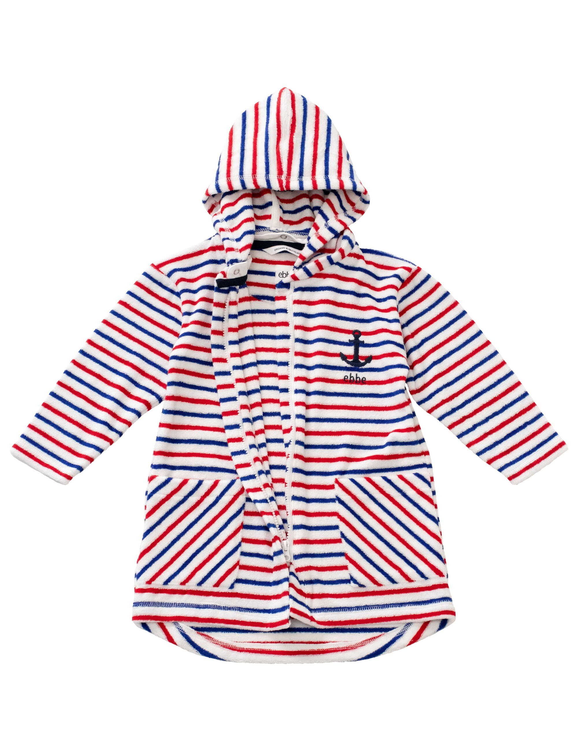 ebbe kids Kinderbademantel Bademantel Anker Streifen, Kurz, recyceltes Polyester, Bio Baumwolle, Reißverschluss