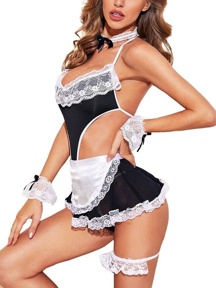 Babarella Body-Ouvert Zimmermädchen BB-14 (Sexy Unterwäsche Transparente Nachtwäsche Dessous Durchsichtige) Reizwäsche Babydoll Spitze Lingerie Zimmermädchen Sleepwear Strapse