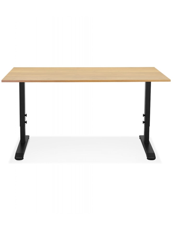 KADIMA DESIGN Höhenverstellbarer Schreibtisch aus Naturholz und Metall in Beige-Schwarz günstig kaufen