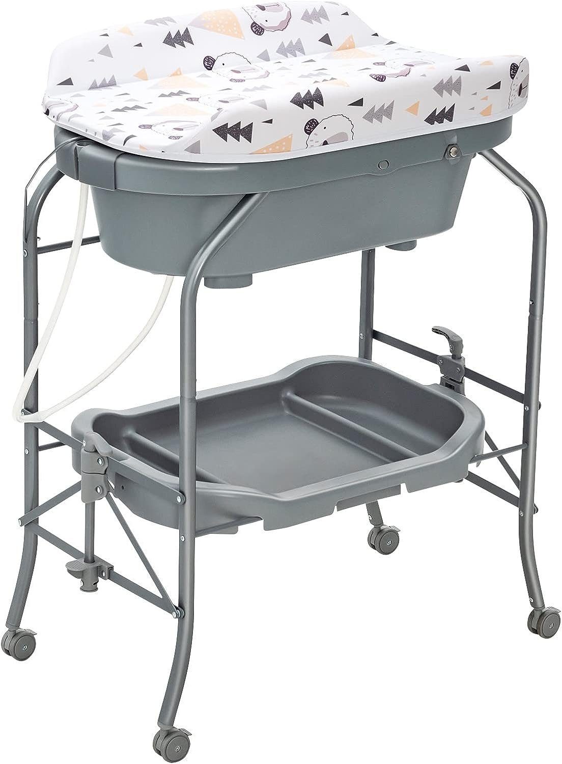 KOMFOTTEU Badewanne Baby-Badetisch, mit Rollen aus PP, für 0-12 Monaten